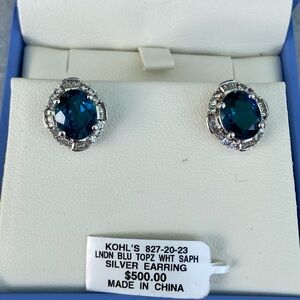 London Blue Topaz White Sapphire 925 sterling earrings, EUC
